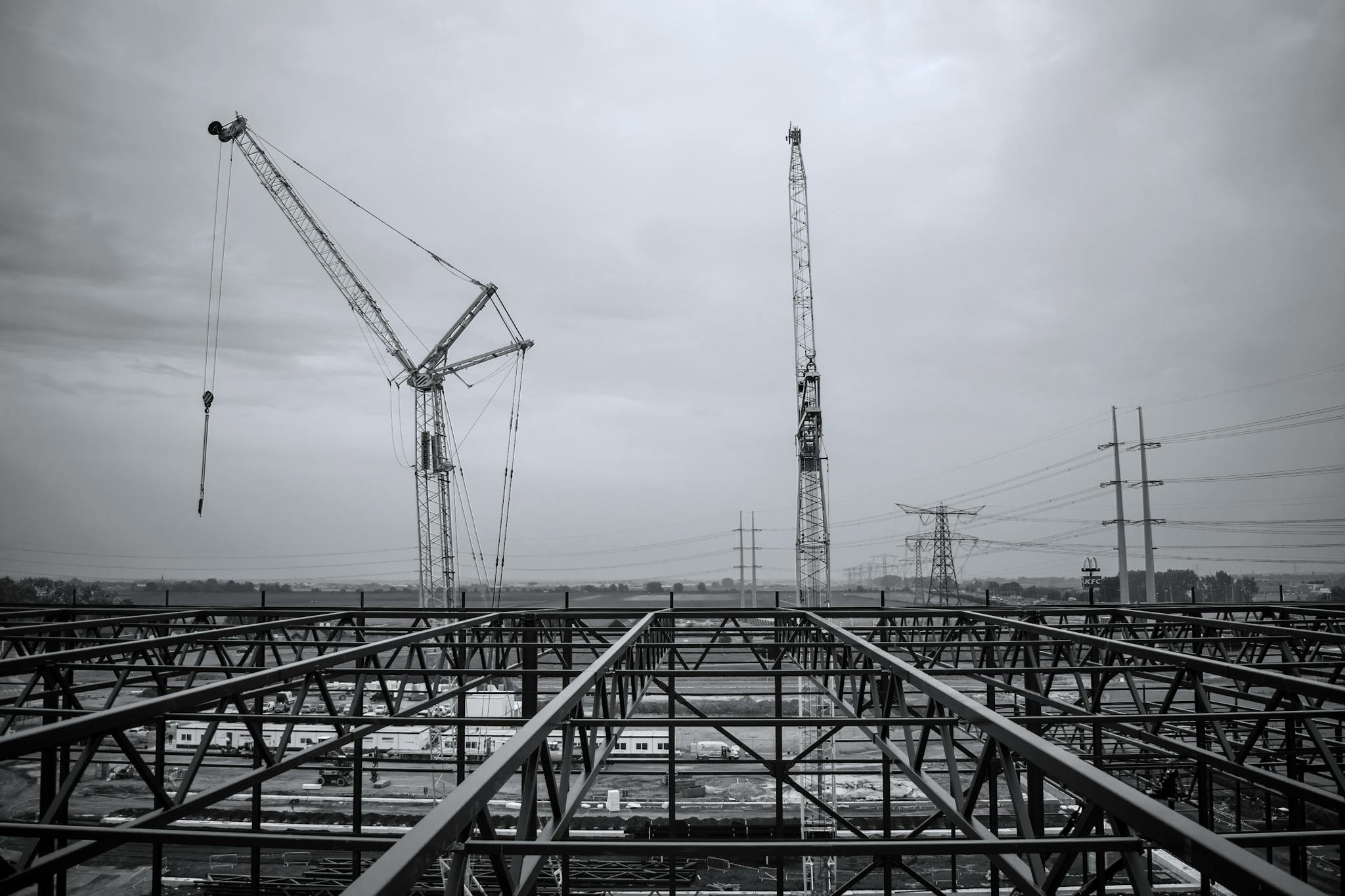 Beams on Construction and Construction Cranes behind