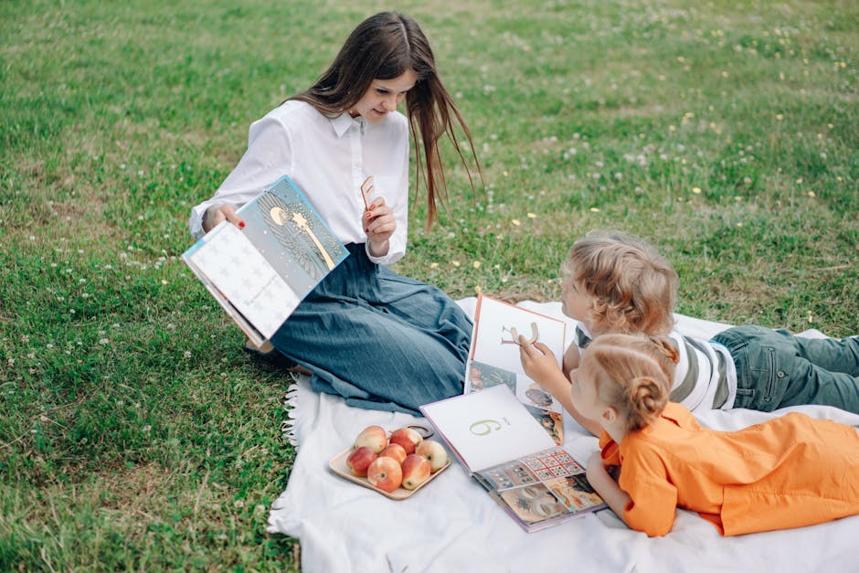 A Woman Tutoring Kids with Text Books