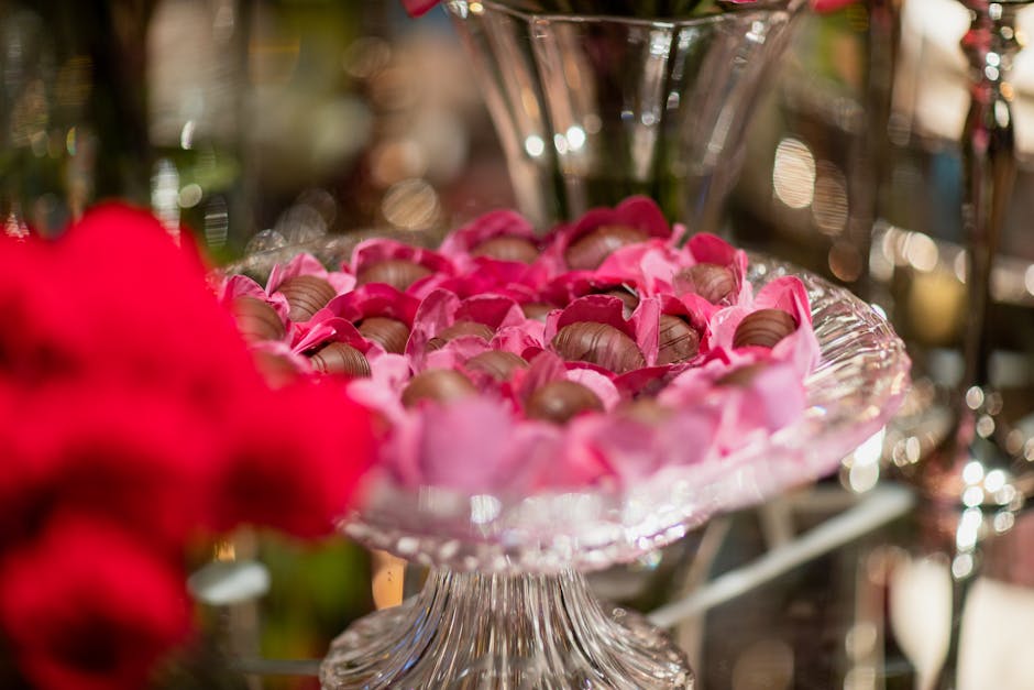 Chocolate Pralines on a Glass Dish