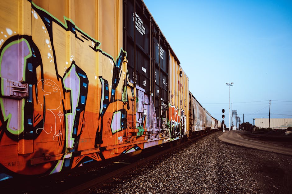 Containers with colorful graffiti drawings