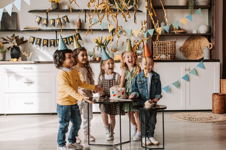 Kids Wearing Party Hat Having Fun