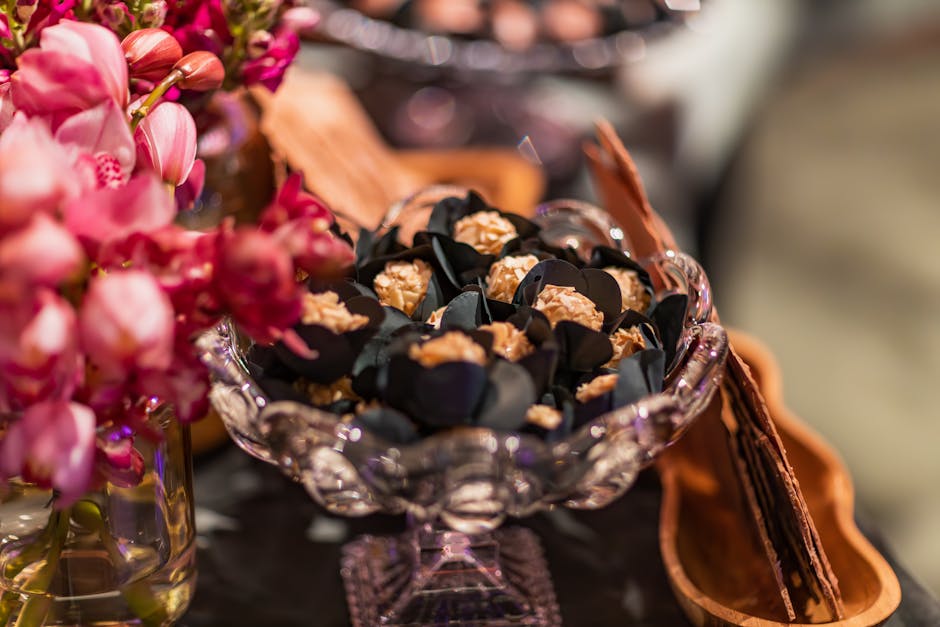 Chocolate and Candy on the Table in an Elegant Setting at a Celebration