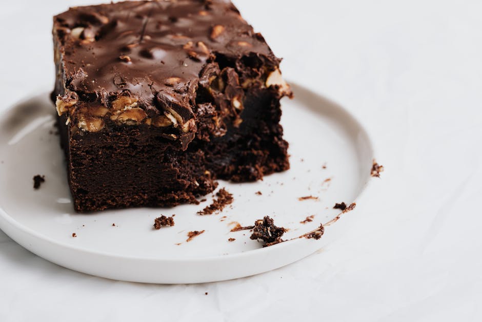 Chocolate Brownie on White Ceramic Plate