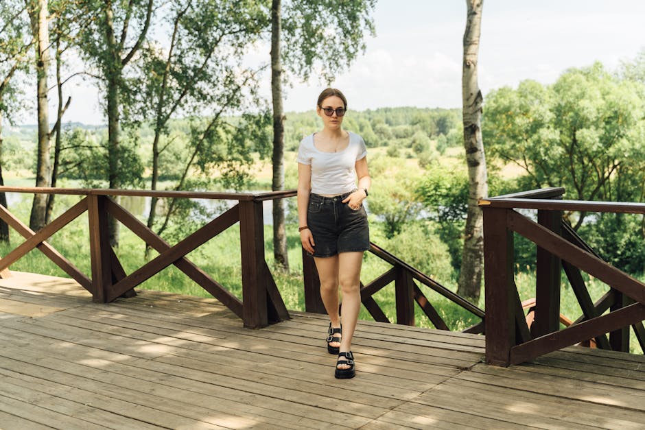 Model in Shorts and Sandals in Summer