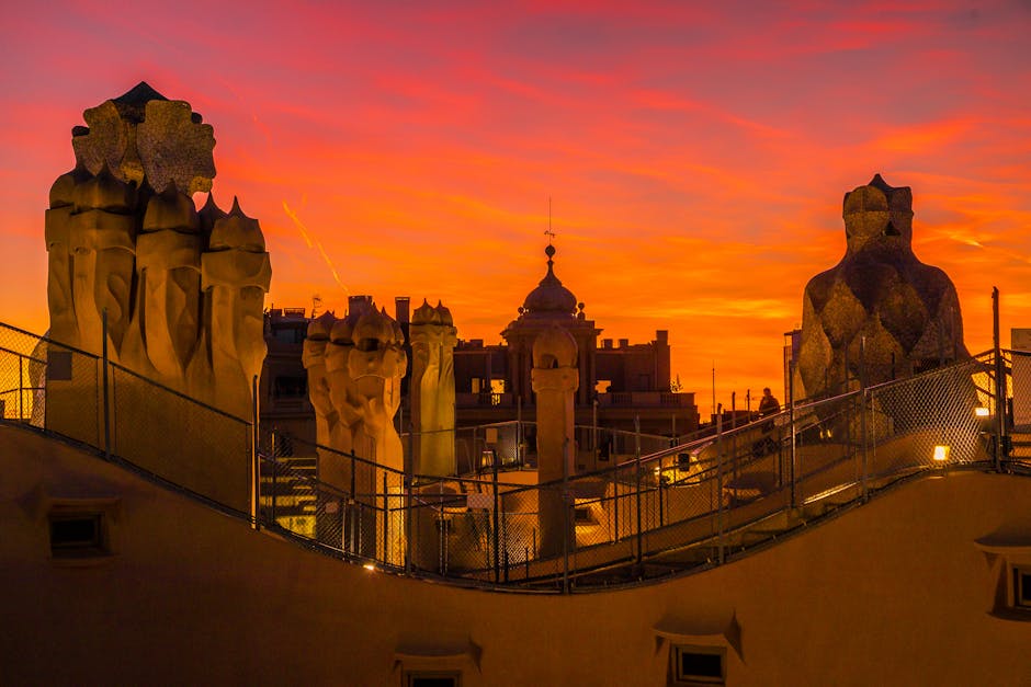 Park Guell in Barcelona at Scenic Sunset