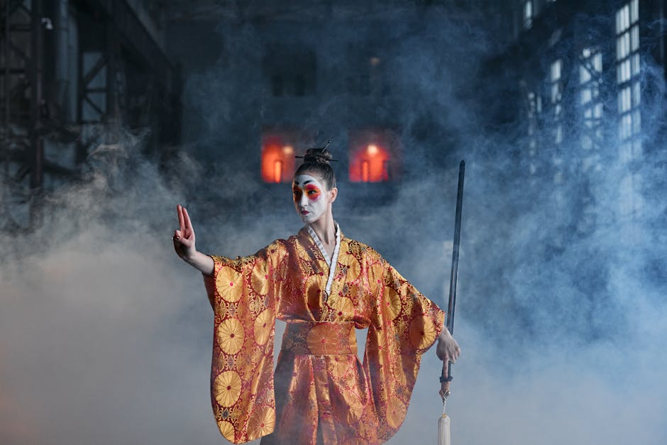 A Woman in a Kimono Holding a Sword