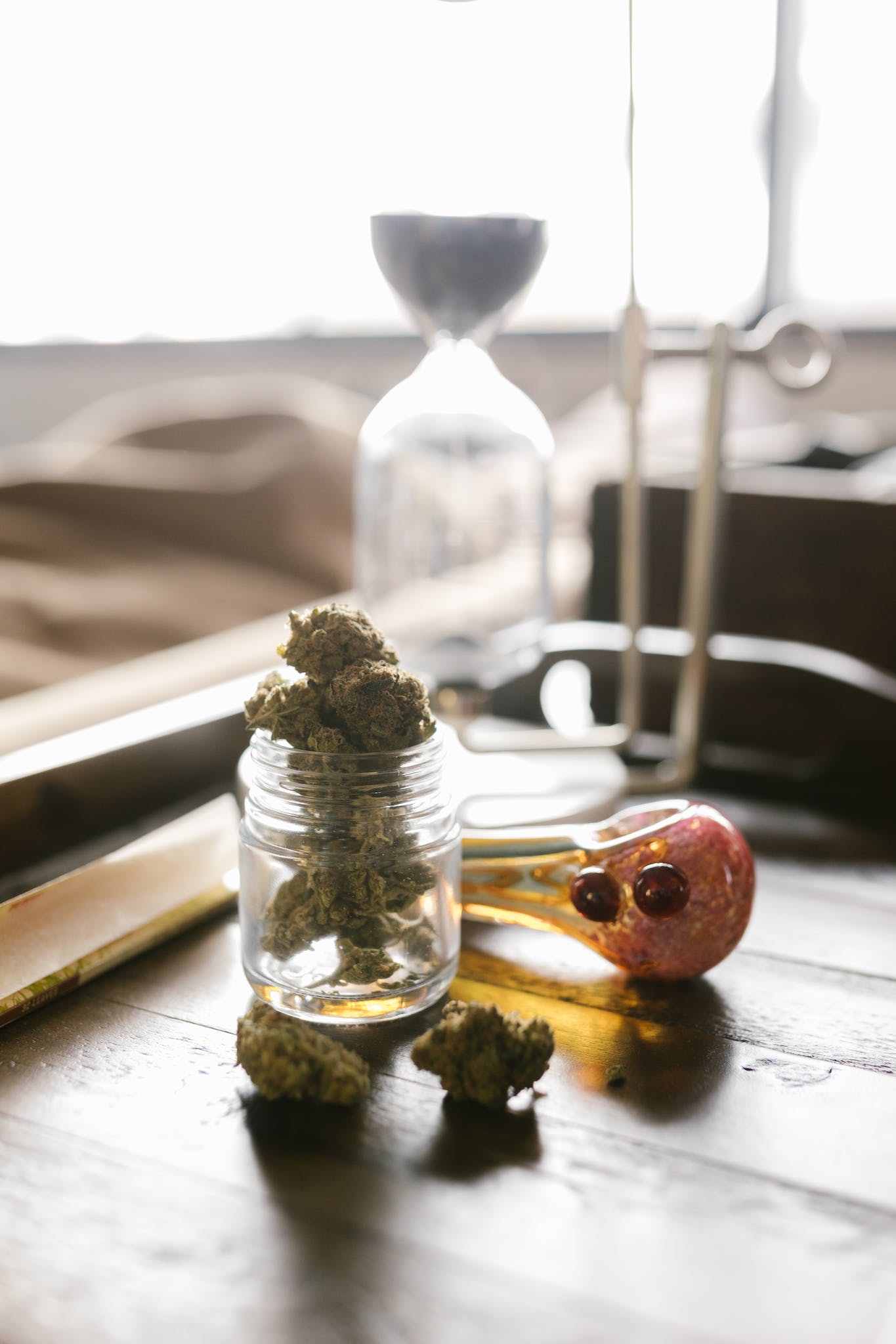 Cannabis Flowers on Glass Container