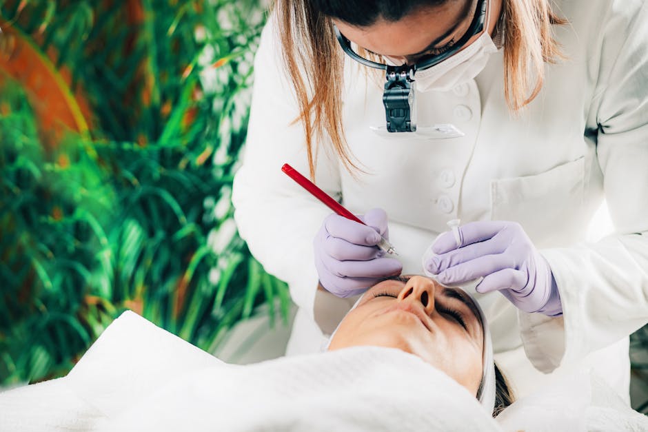 Cosmetologist Working with Patient Face in Cabinet