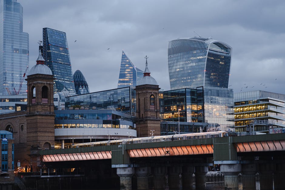 Modern skyscrapers near bridge in London