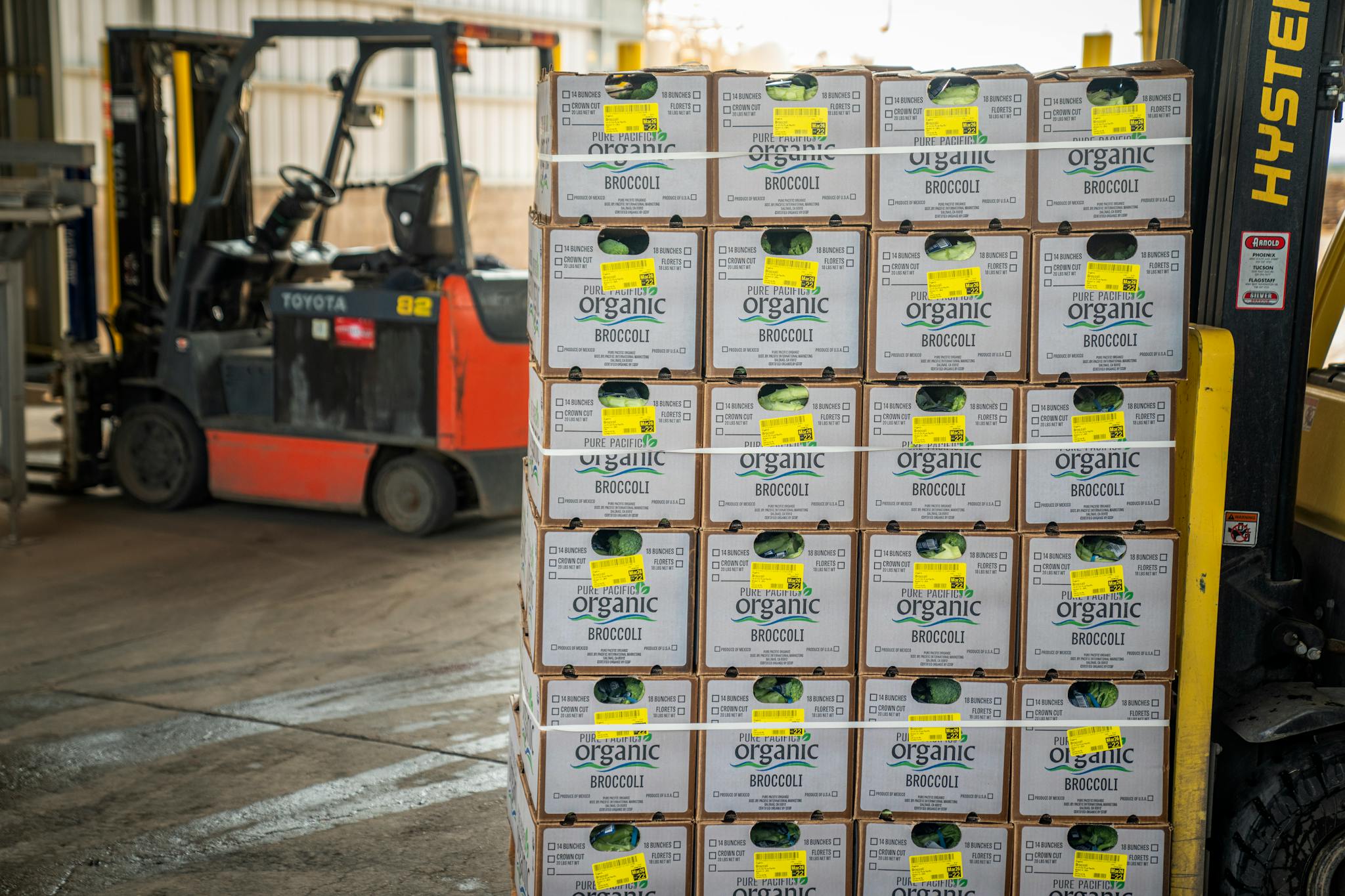 Stacks of Brown Boxes Near Forklift