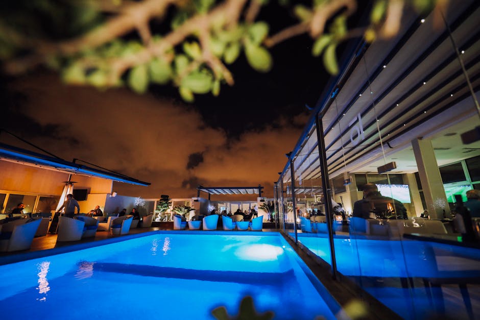 Swimming Pool With Blue Lightings