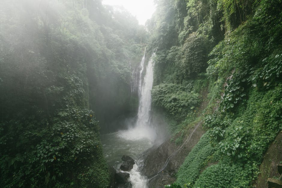 Wonderful Aling Aling Waterfall among lush greenery of Sambangan mountainous area on Bali Island