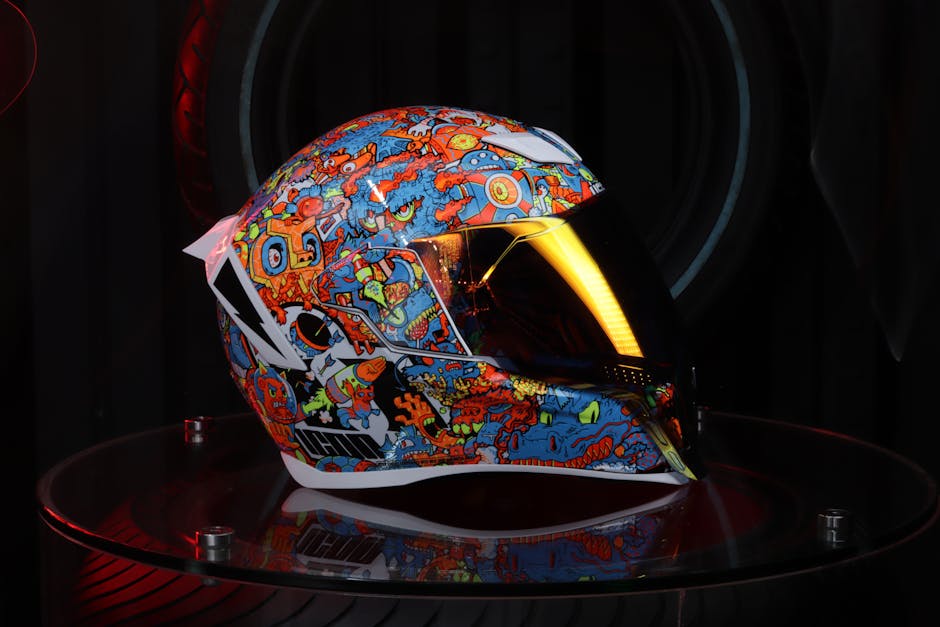 A Motorcycle Helmet with a Colorful Pattern