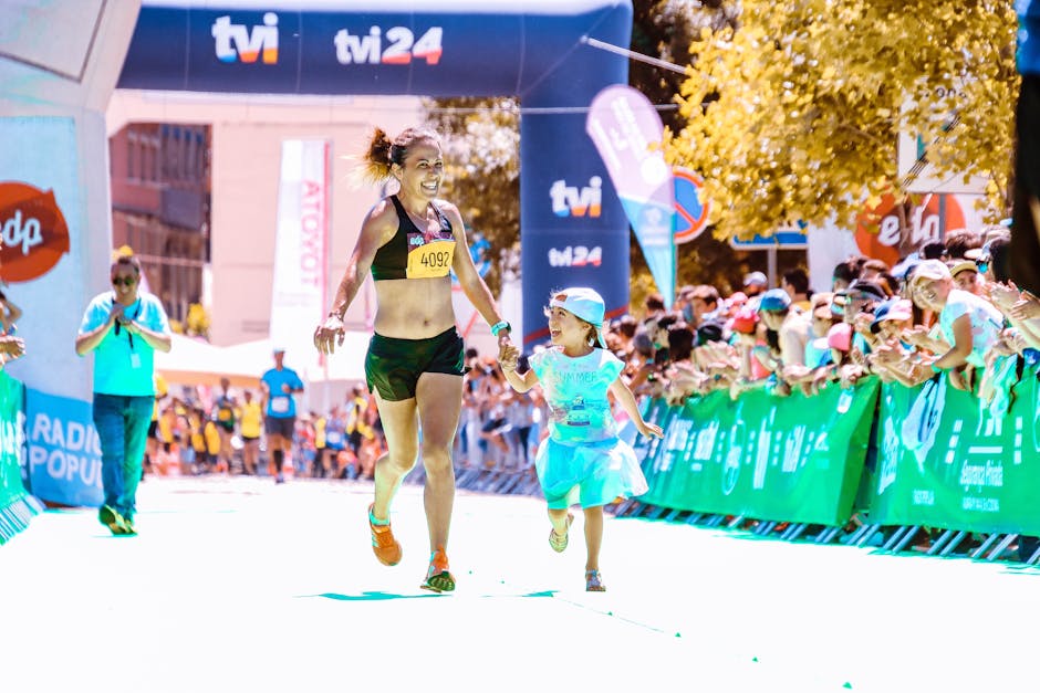 Photo of Woman Running Beside Her Child