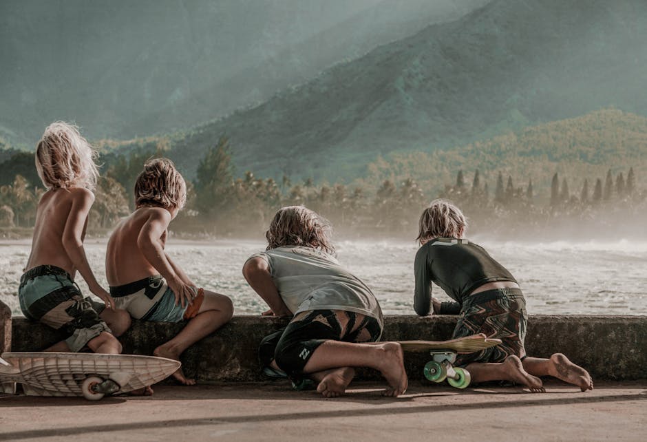 Four Children Looking at Sea