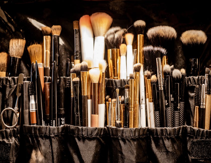 Close-up of Case with Makeup Brushes