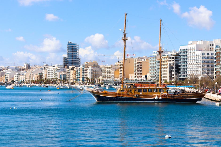 Old Wooden Yacht in the Port Marsamxett in Malta