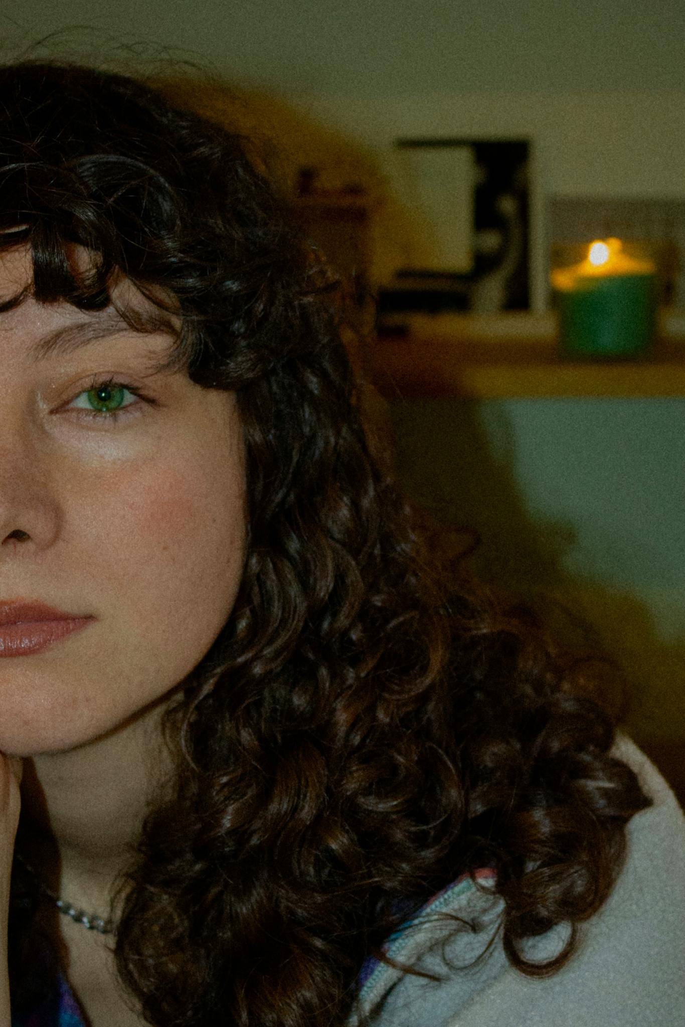 Portrait of Brunette Woman with Curly Hair 