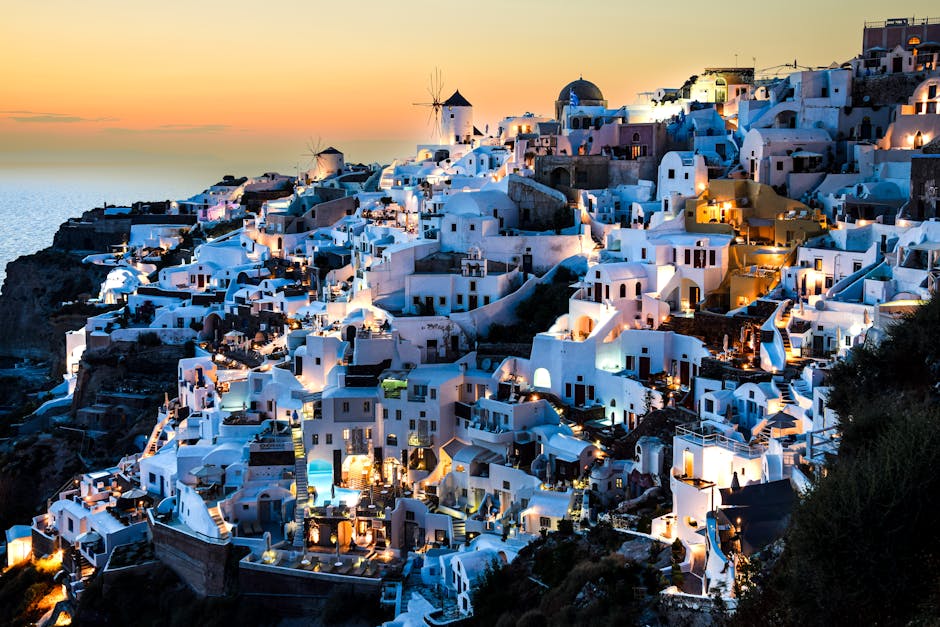 The village of oia at sunset