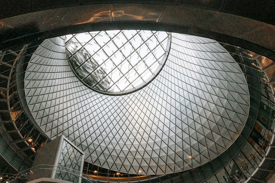 Unusual mirrored aluminium ceiling of contemporary metro station