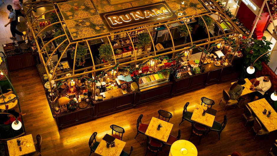 View of a Runam bistro restaurant from above in Ho Chi Minh City, Vietnam during Christmas.