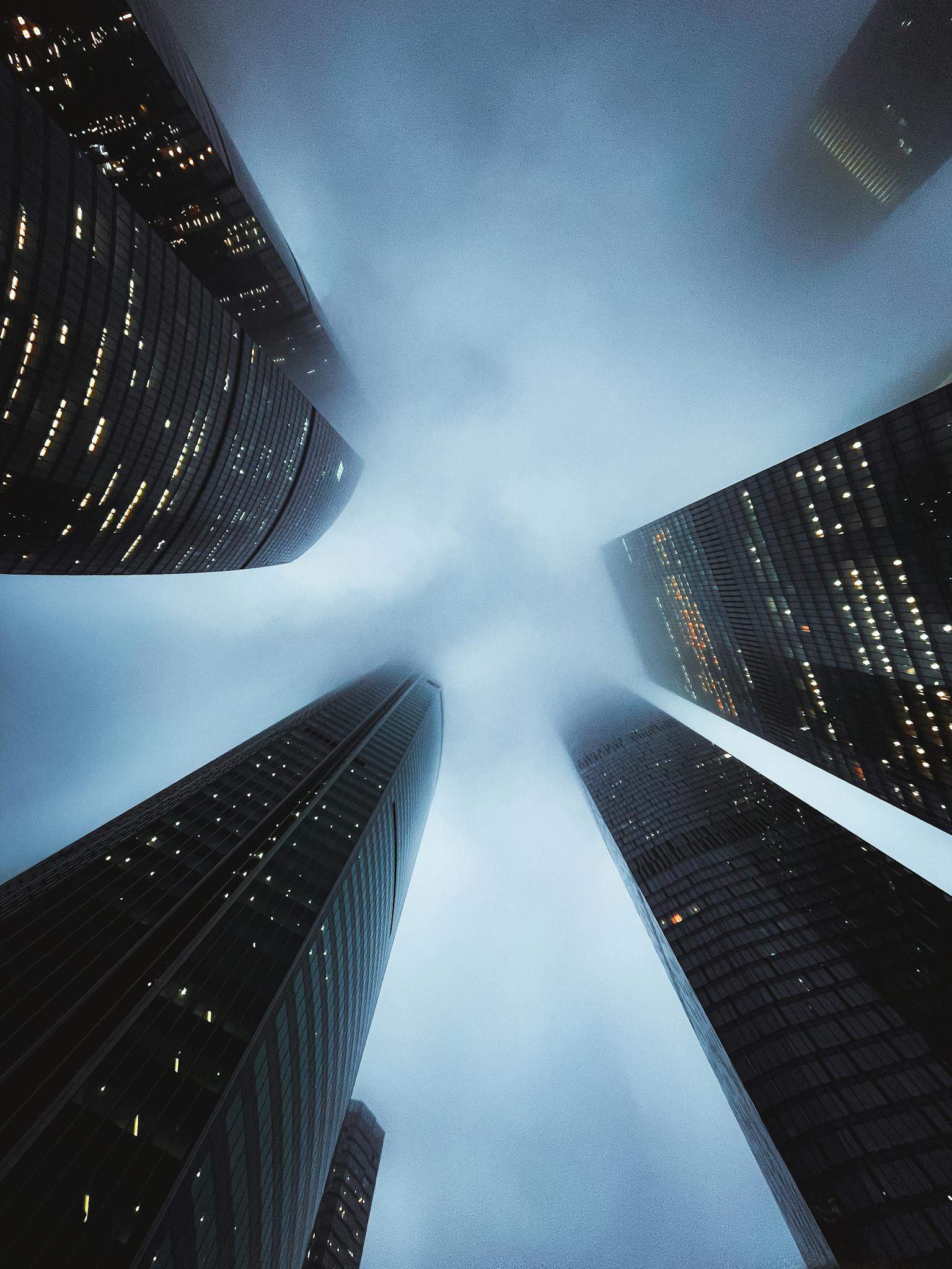 Thick Smog over Skyscrapers in City