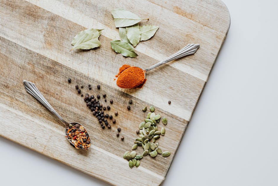 Spices and Herbs on Cutting Board