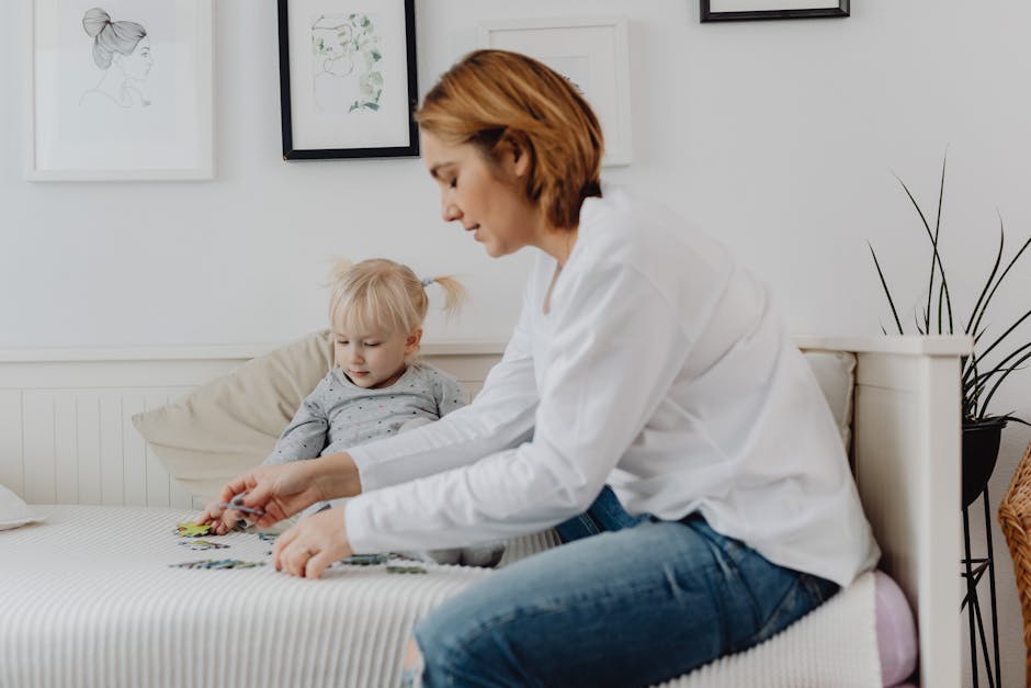 Mother and Child Playing with Puzzles