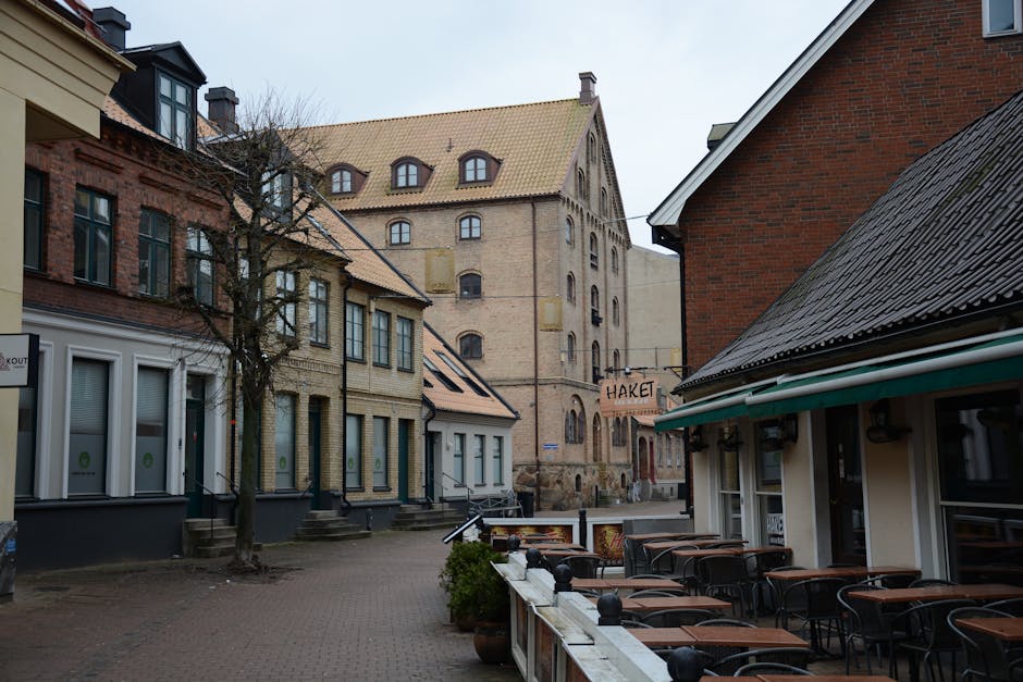 Empty Patio of a Restaurant in a Town