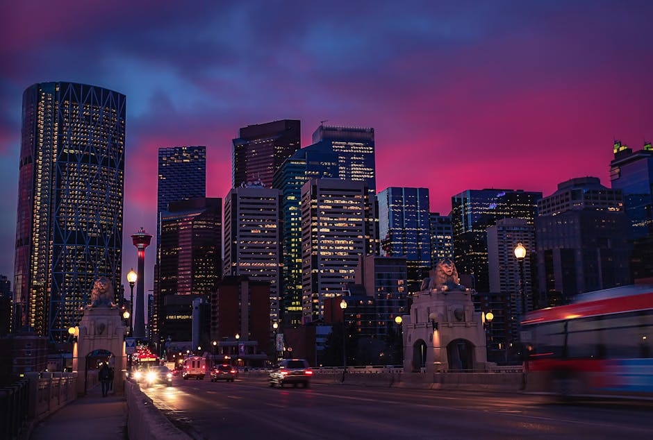 Skyline of Downtown Calgary at Sunset, Alberta, Canada