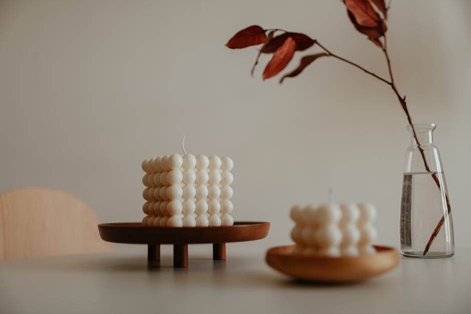 Decorative Candles on Wooden Trays