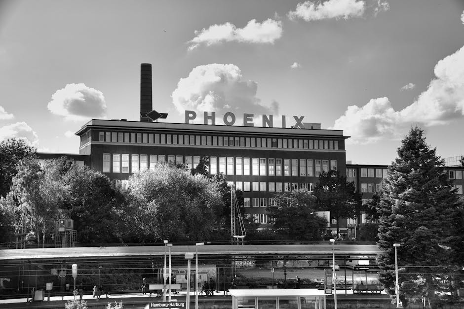 Grayscale Photo of Phoenix Headquarters in Hamburg, Germany