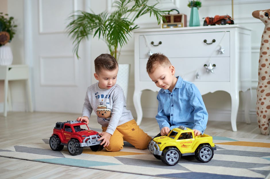 Two Boys Playing Toy Cars