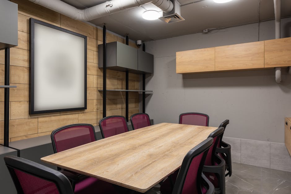 Boardroom with table and chairs