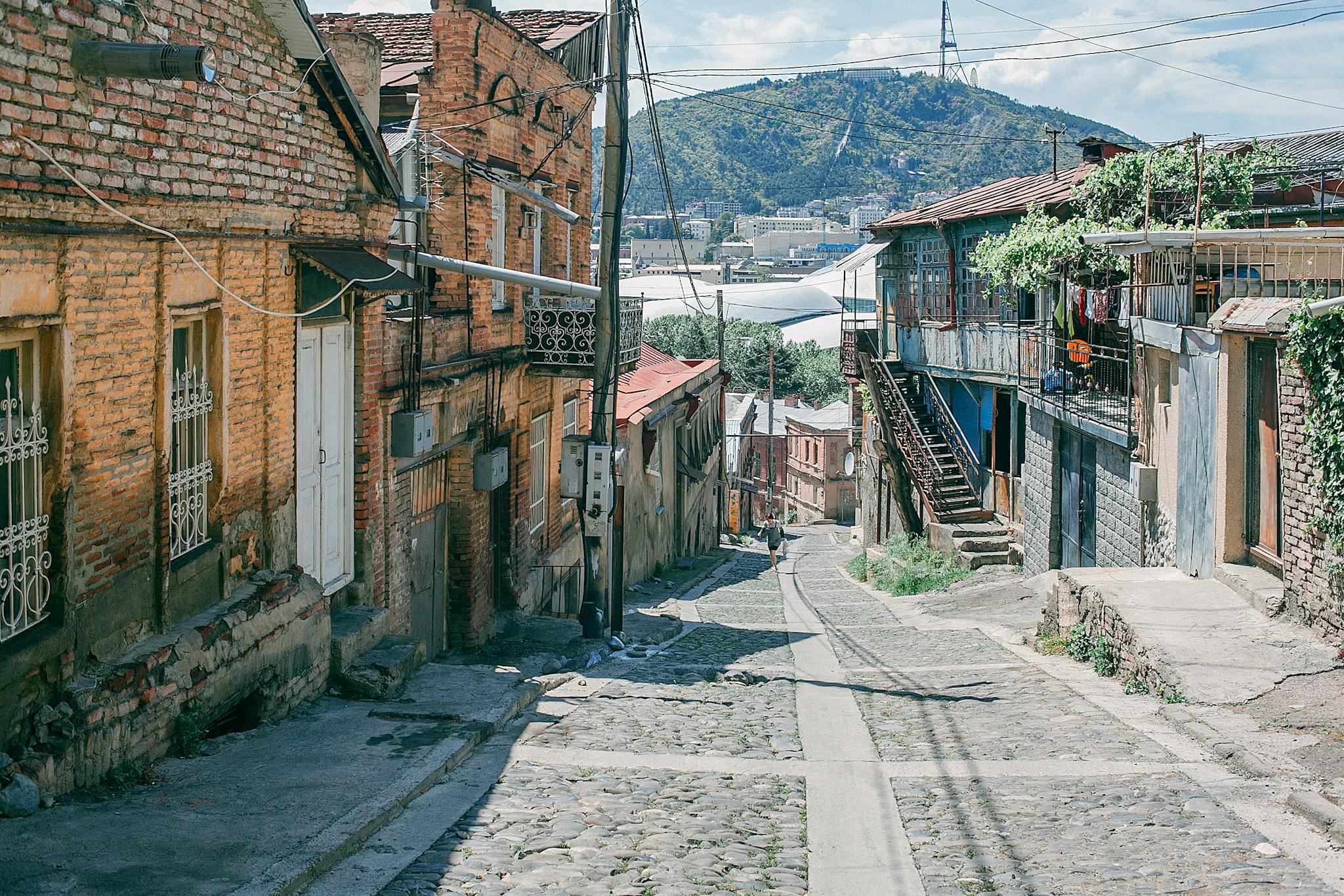 Narrow paved road in town