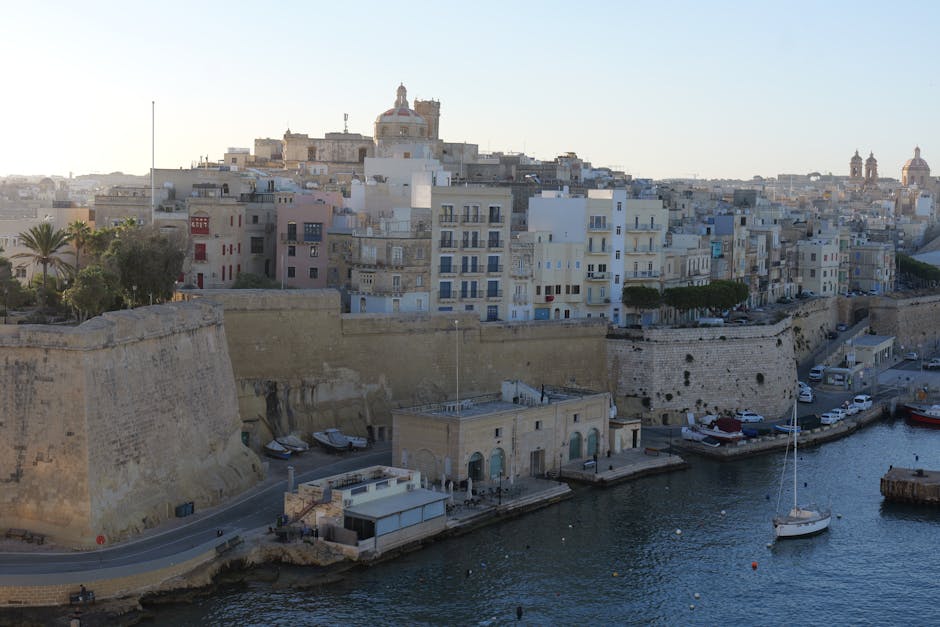 Houses and Buildings on Seashore in Valletta, Malta