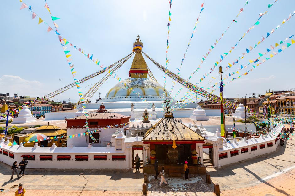 Decorated Boudhanath Stupa in Kathmandu