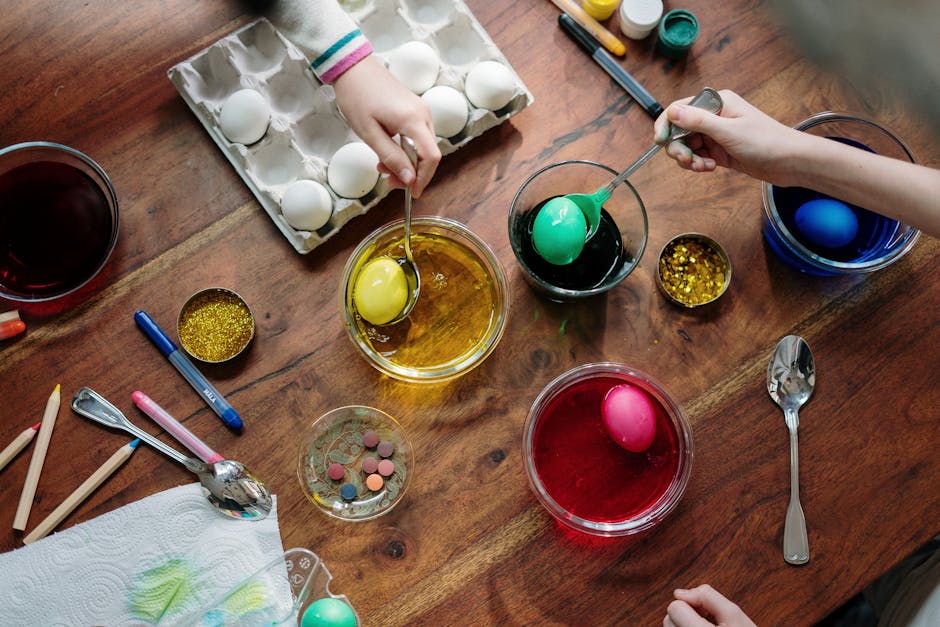 People  Holding  Silver Spoons With Colored Eggs