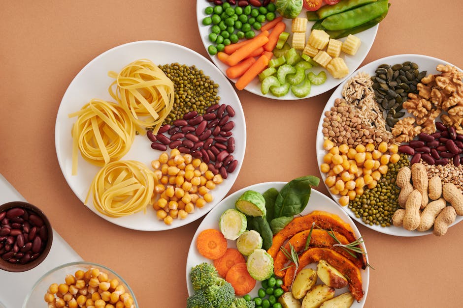 Vegetables, Seeds and Nuts on Plates on Table