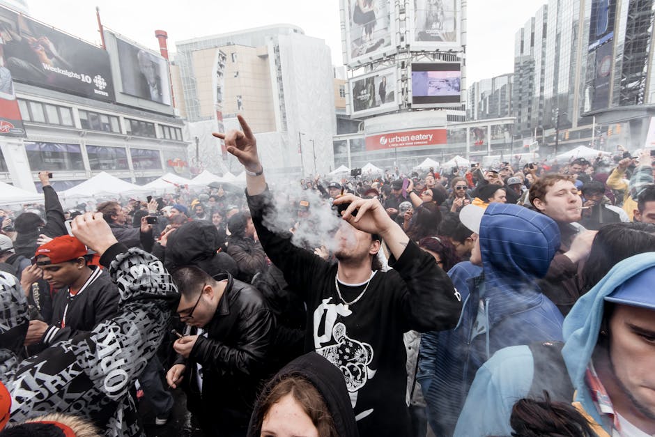 Crowd of people on festival in city