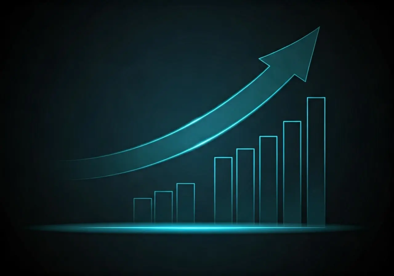 A graph chart with upward trends and marketing icons. 35mm stock photo