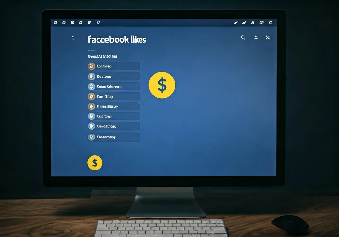 A computer screen displaying Facebook likes with dollar signs. 35mm stock photo