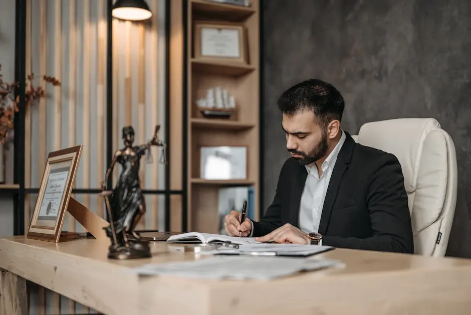 Professional Lawyer writing on a Notebook