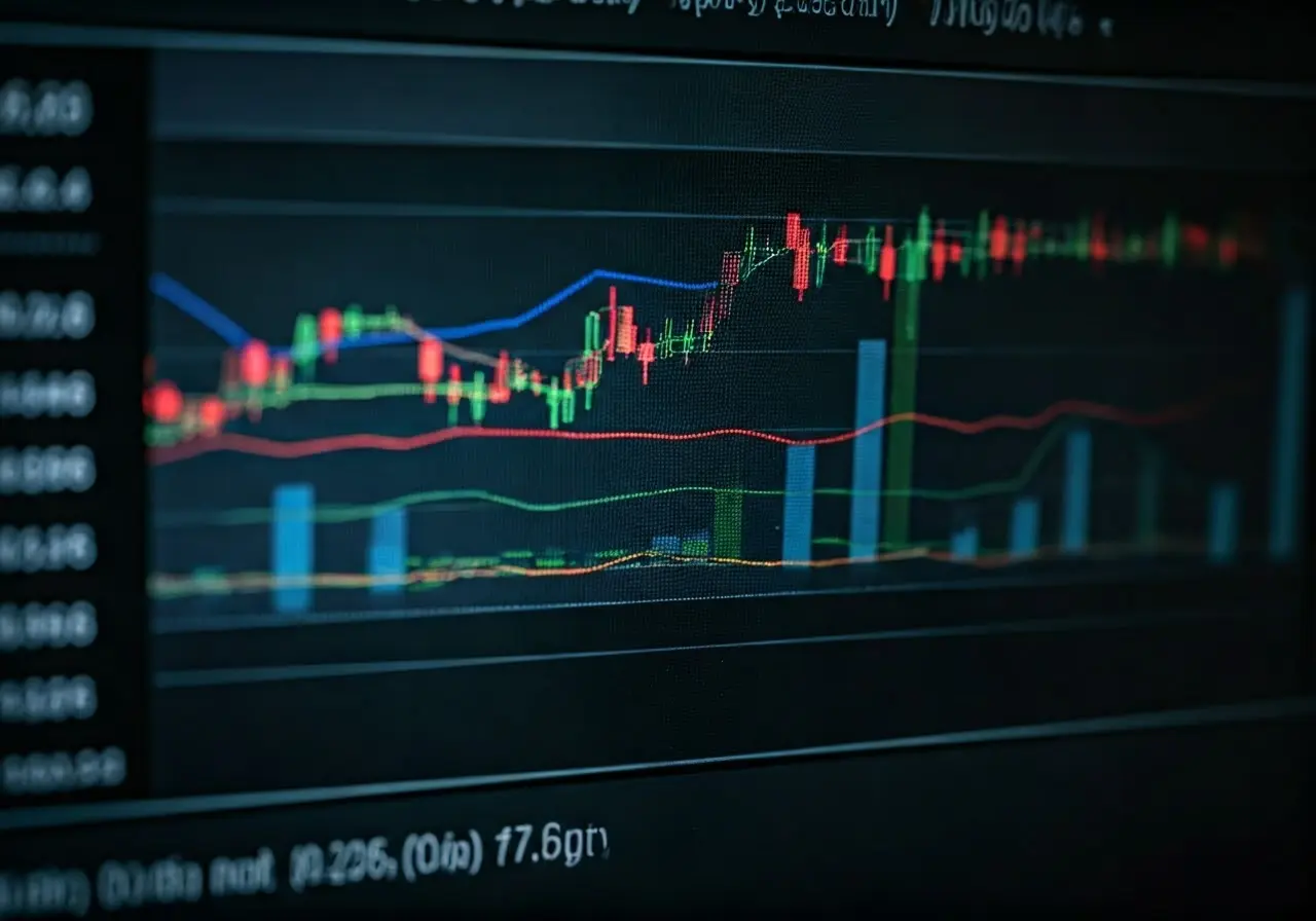 A financial chart analyzing investment opportunities on a digital screen. 35mm stock photo