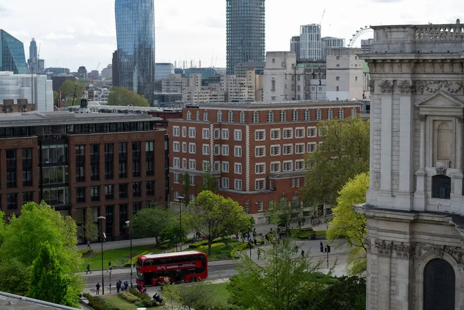 Panorama of a London Street with Saint Paul Cathedral