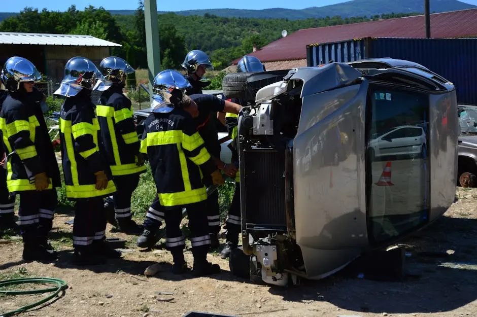 Workers in Uniforms at Car Accident Site