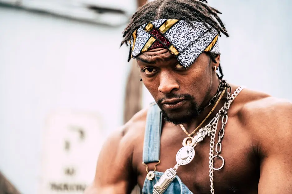 Man Wearing Chains With Bandana On His Head