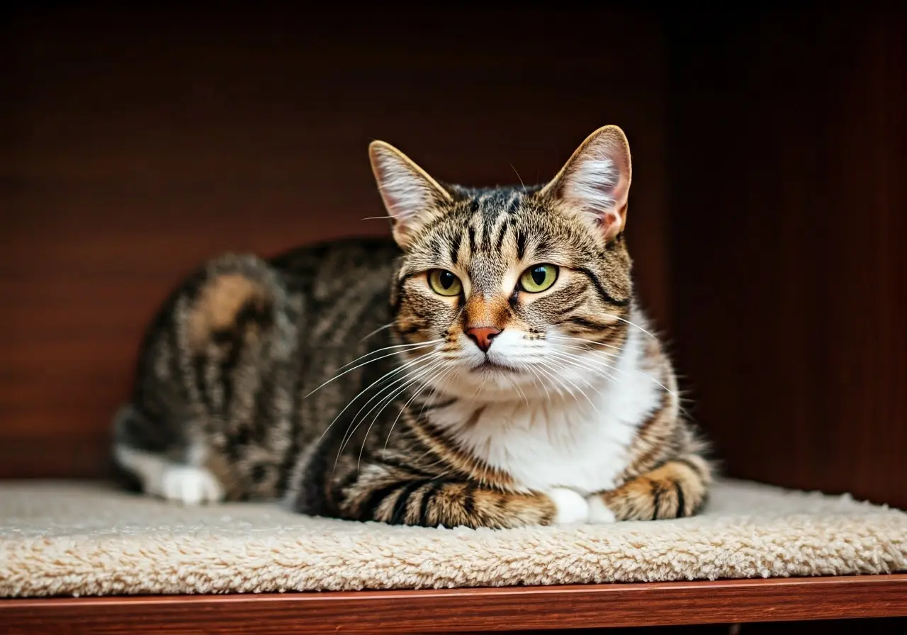 A well-groomed cat enjoying a comfortable, clean environment. 35mm stock photo