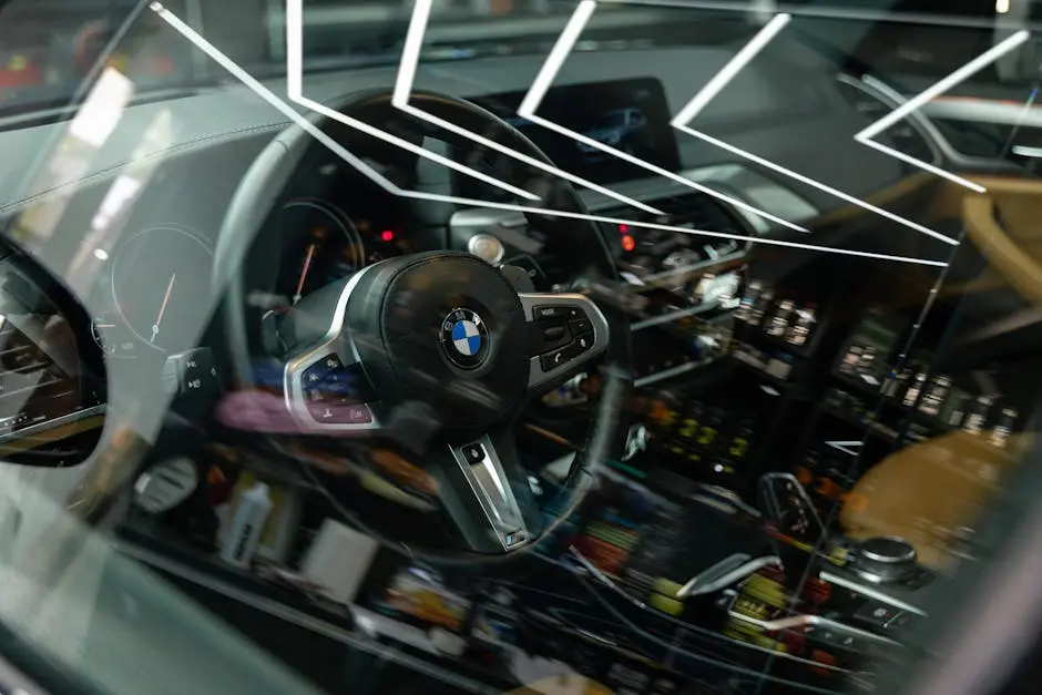 Close-up of the Interior of the BMW X3 Seen through the Window