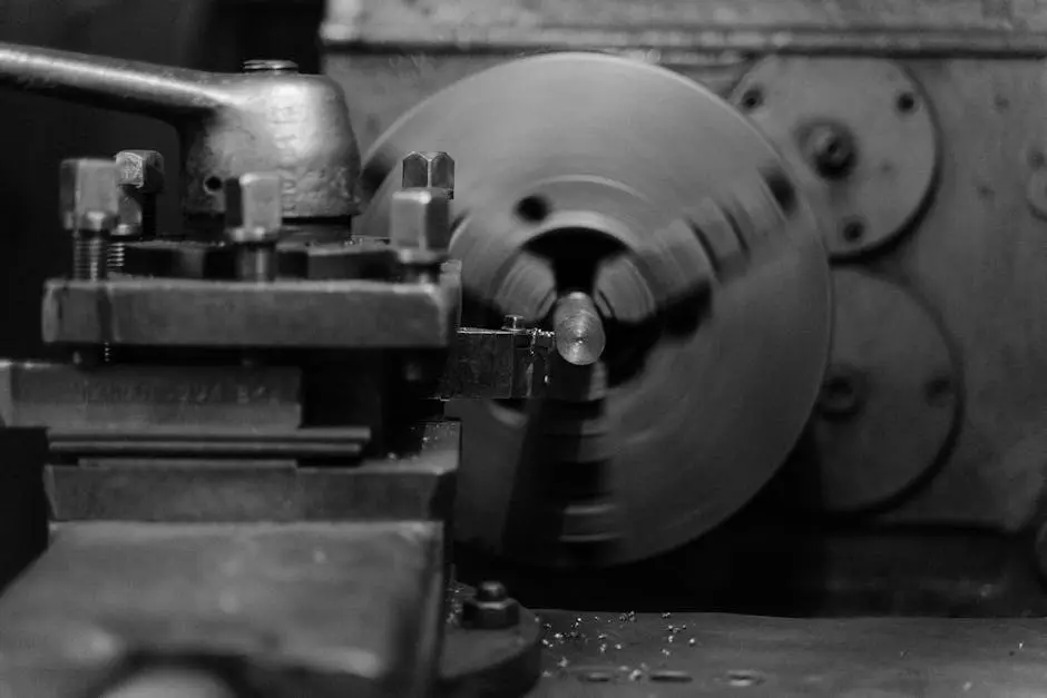 Grayscale Photo of a Lathe Machine